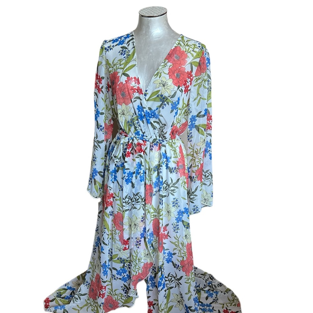 Kate and Lily Women’s Floral dress high low long sleeves with slits NEW size 8